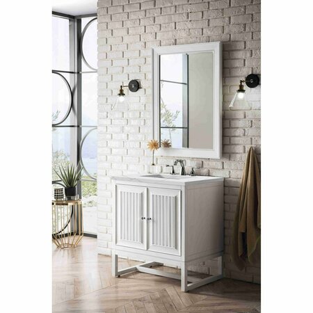 James Martin Vanities Athens 30in Single Vanity, Glossy White w/ 3 CM Ethereal Noctis Top E645-V30-GW-3ENC